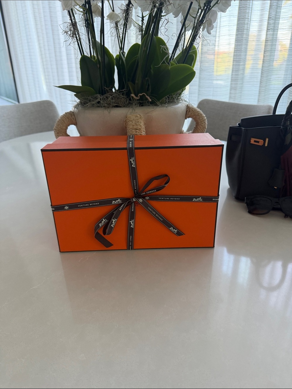 Luxury Orange Gift Box with Brown Ribbon 12 x 8 x 4 brand new
